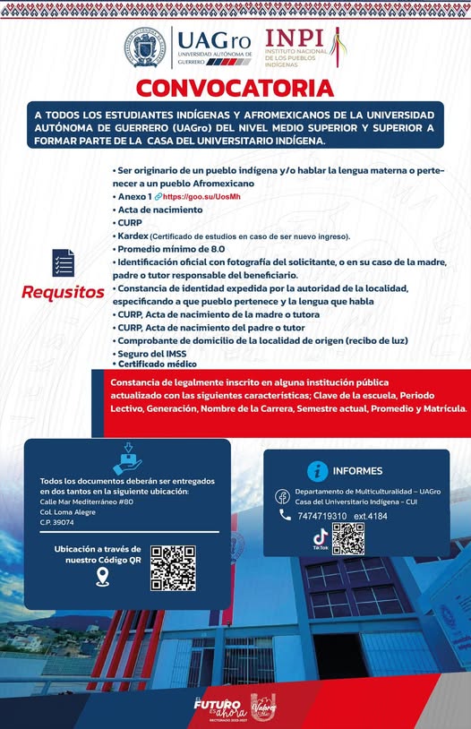 Si formas parte de una comunidad indígena o afromexicana y estudias en la #UAGro, ¡esto es para ti!…
